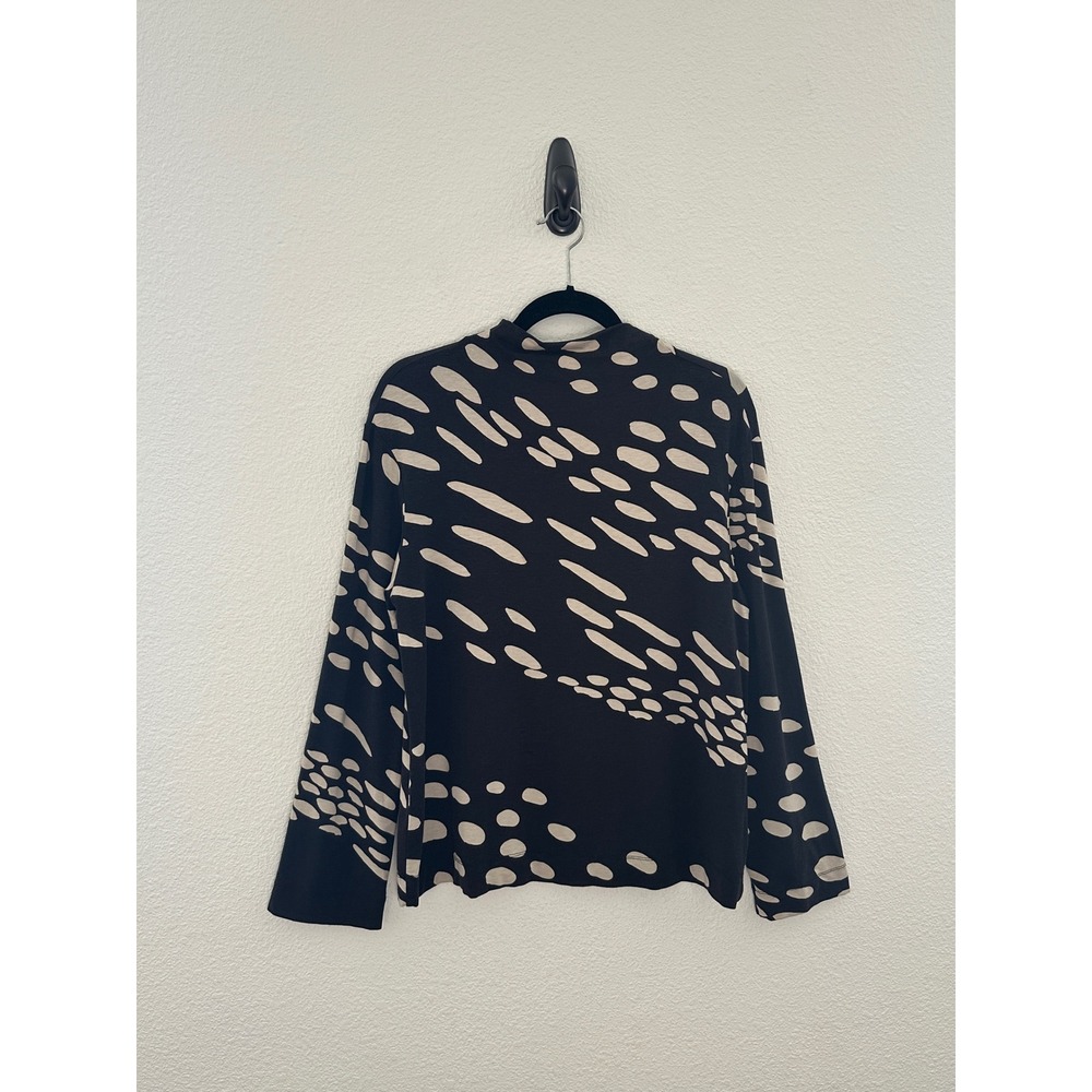 Marimekko Abstract Dot Mock Neck Top Womens XL Black Cream Long Sleeve